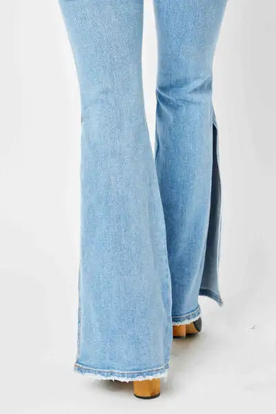Mid Rise Flare Leg Raw Denim Jeans