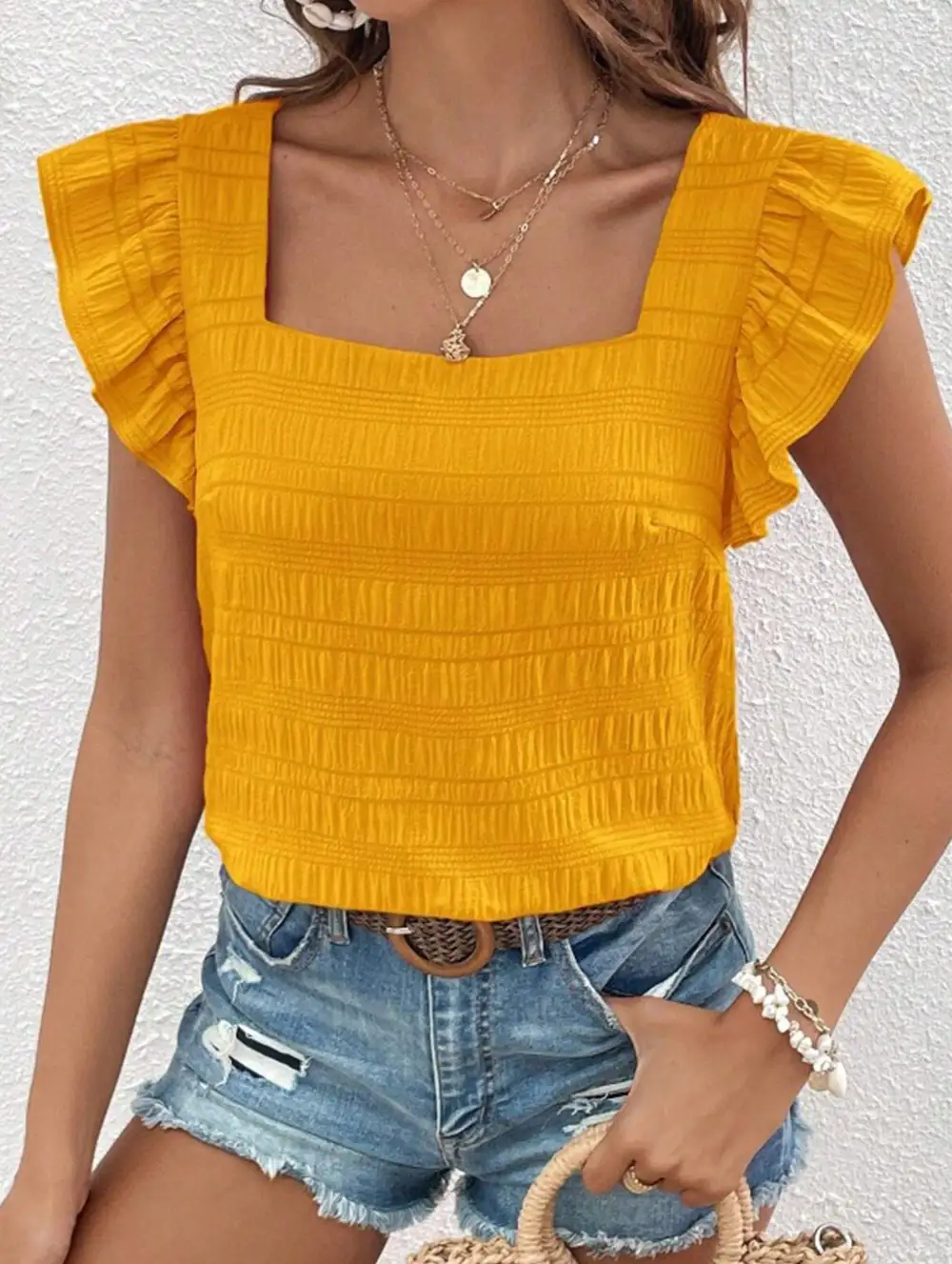 Square Neck Short Sleeves T Shirts Tee