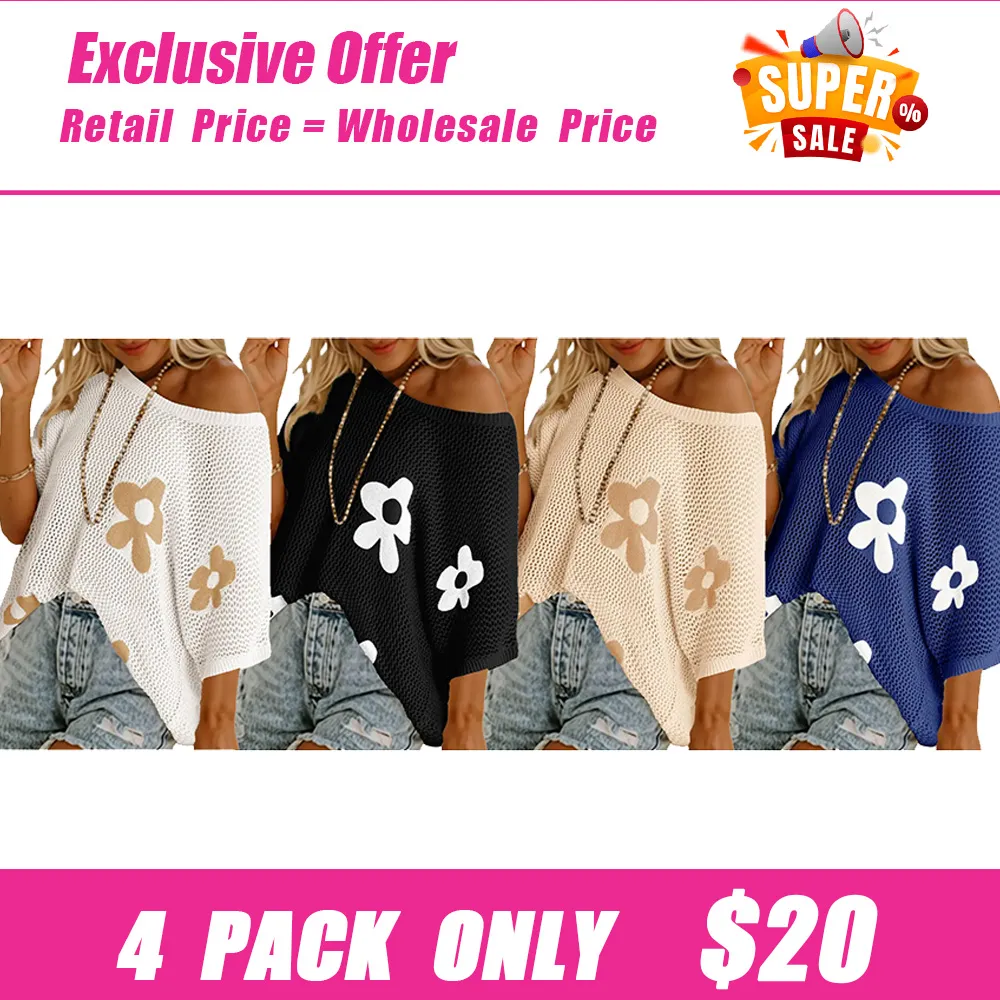 Women's Floral Short-Sleeve Crochet Top