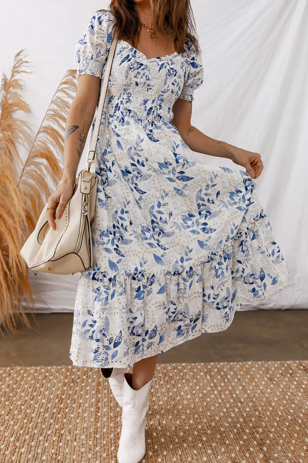Floral Tiered Smocked Midi Dress