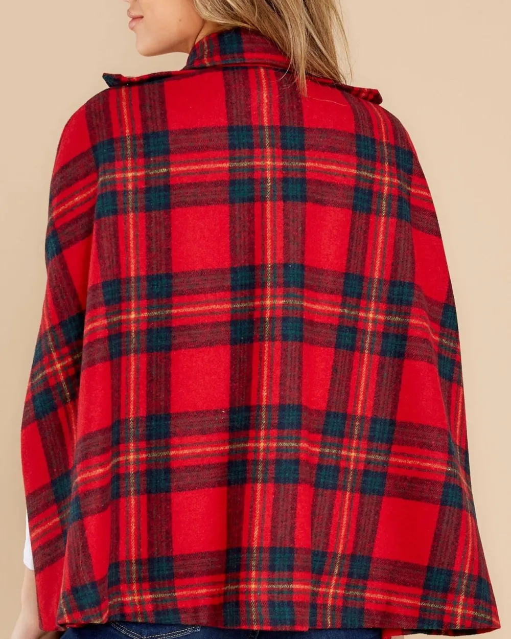 Red Plaid Cloak Coat For Women