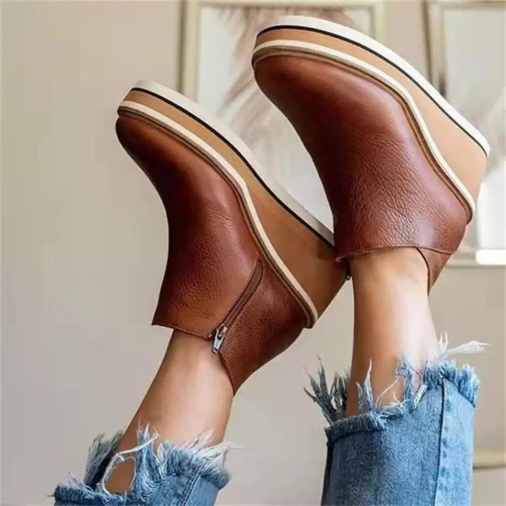 Ankle Wedge Boots with Zipper