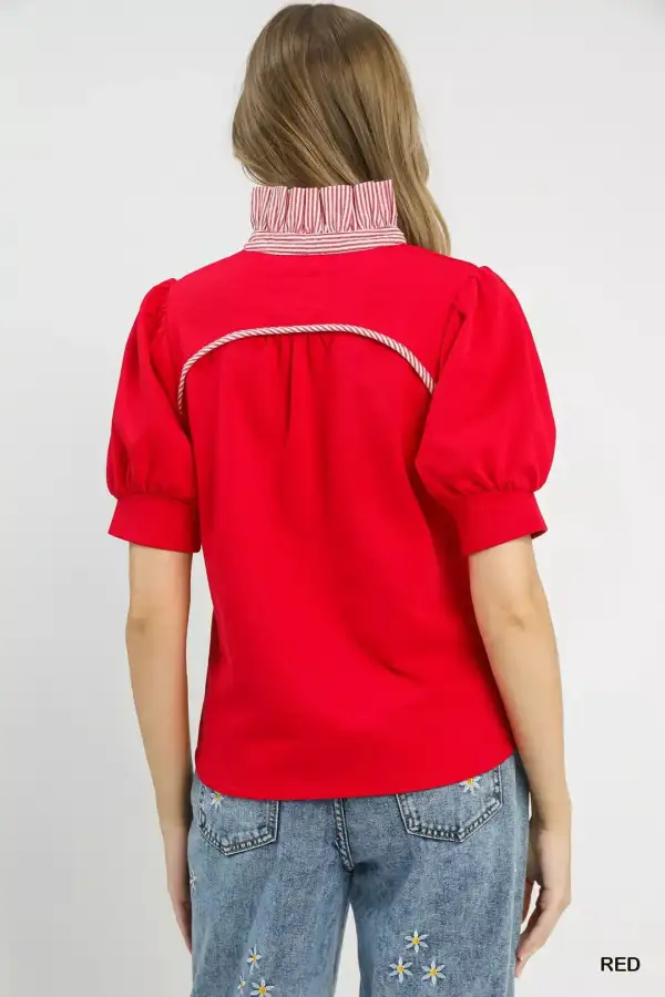 Striped Collar Popover Top