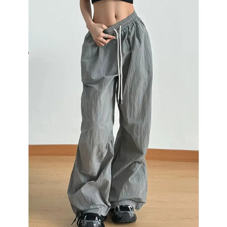 Relaxed Wide Leg Drawstring Casual Pants