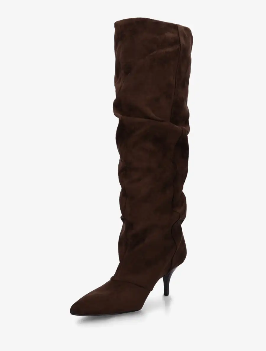 Clean Line Block Heel Faux Suede Knee High Boots