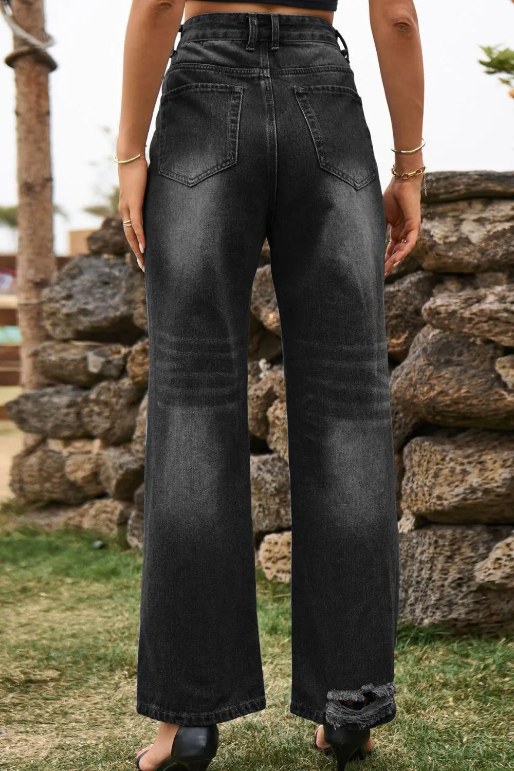 Contoured Loose Fit Distressed Denim Jeans