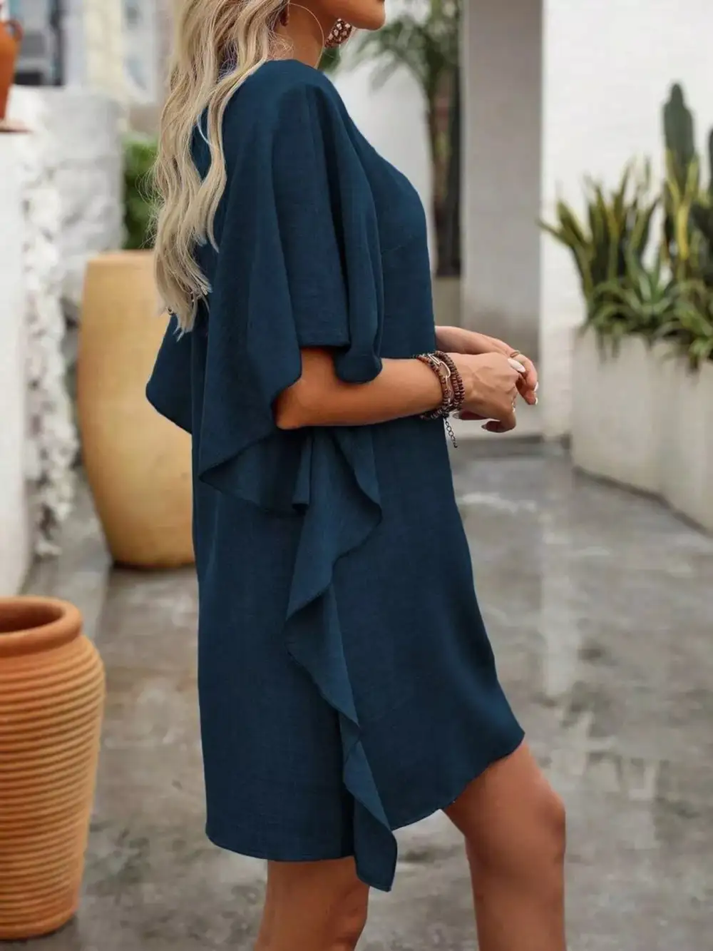 V-Neck Ruffled Mini Dress