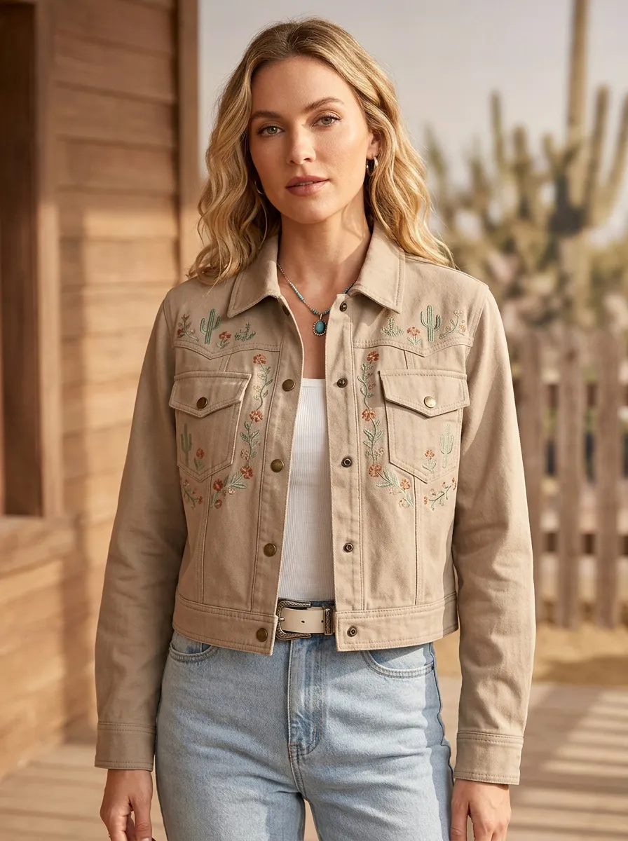 Women's Western Cactus Desert Floral Embroidery Floral Embroidered Jacket