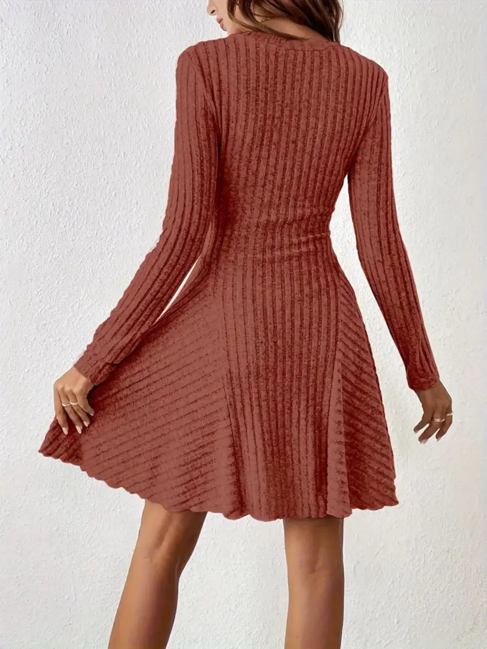 Ribbed Knit Long Sleeve Sweater Dress