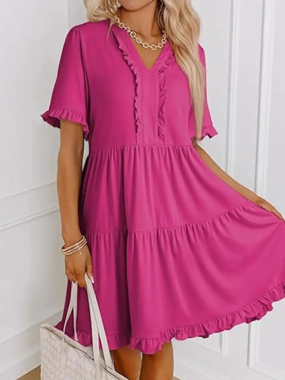 Short Sleeve Tiered Mini Dress