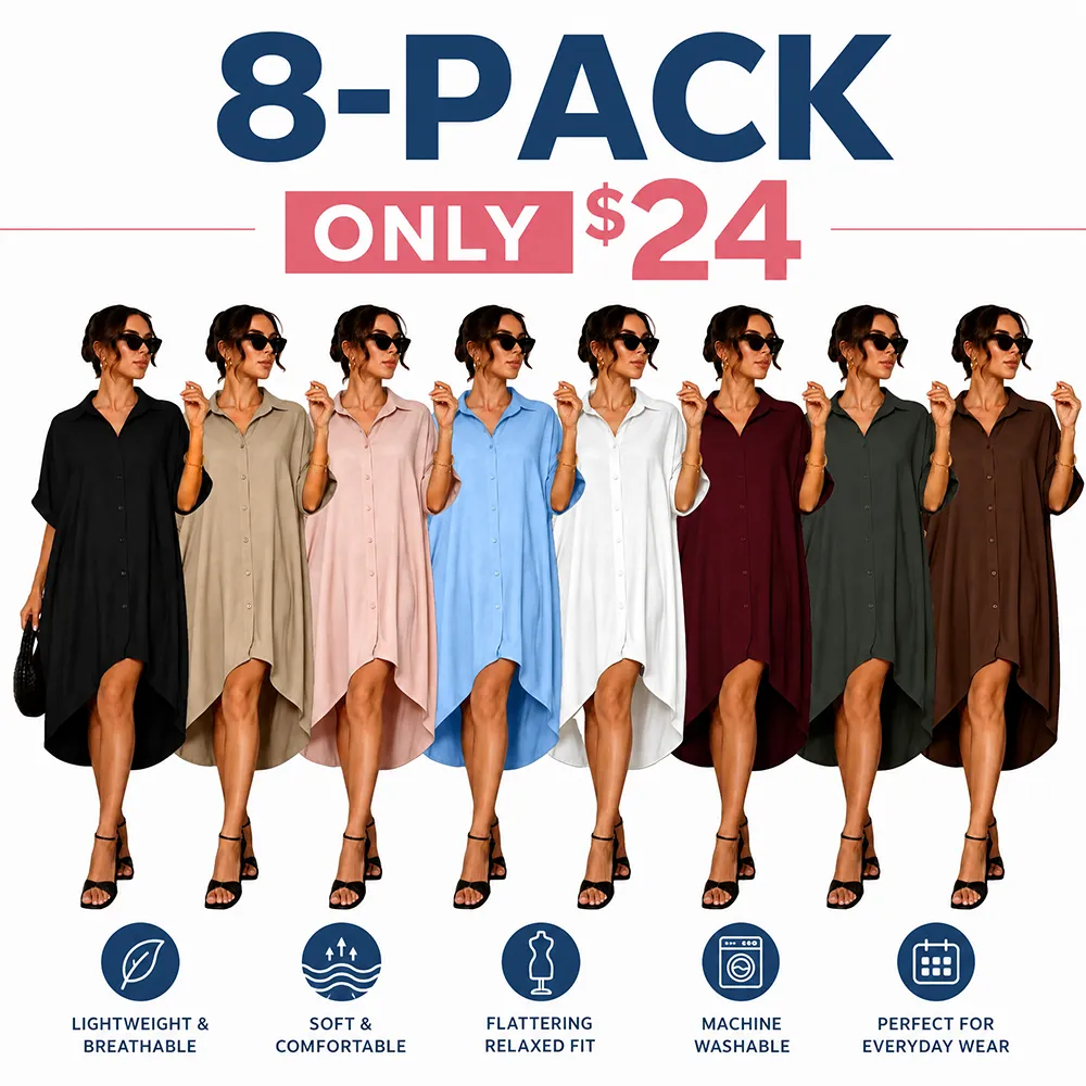 Women Turn-Down Collar Button Up Shirt Dress