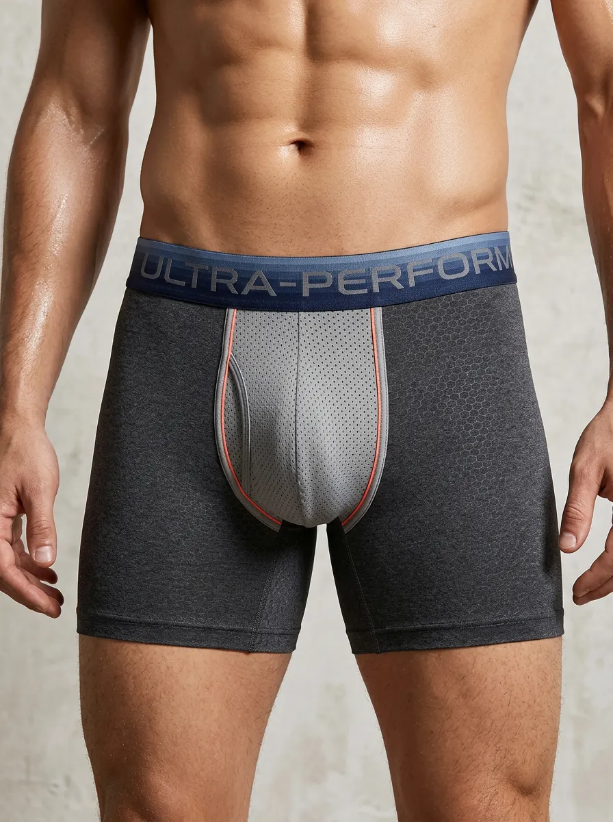 Men's Athletic Performance Honeycomb Mesh Printed Boxer Briefs