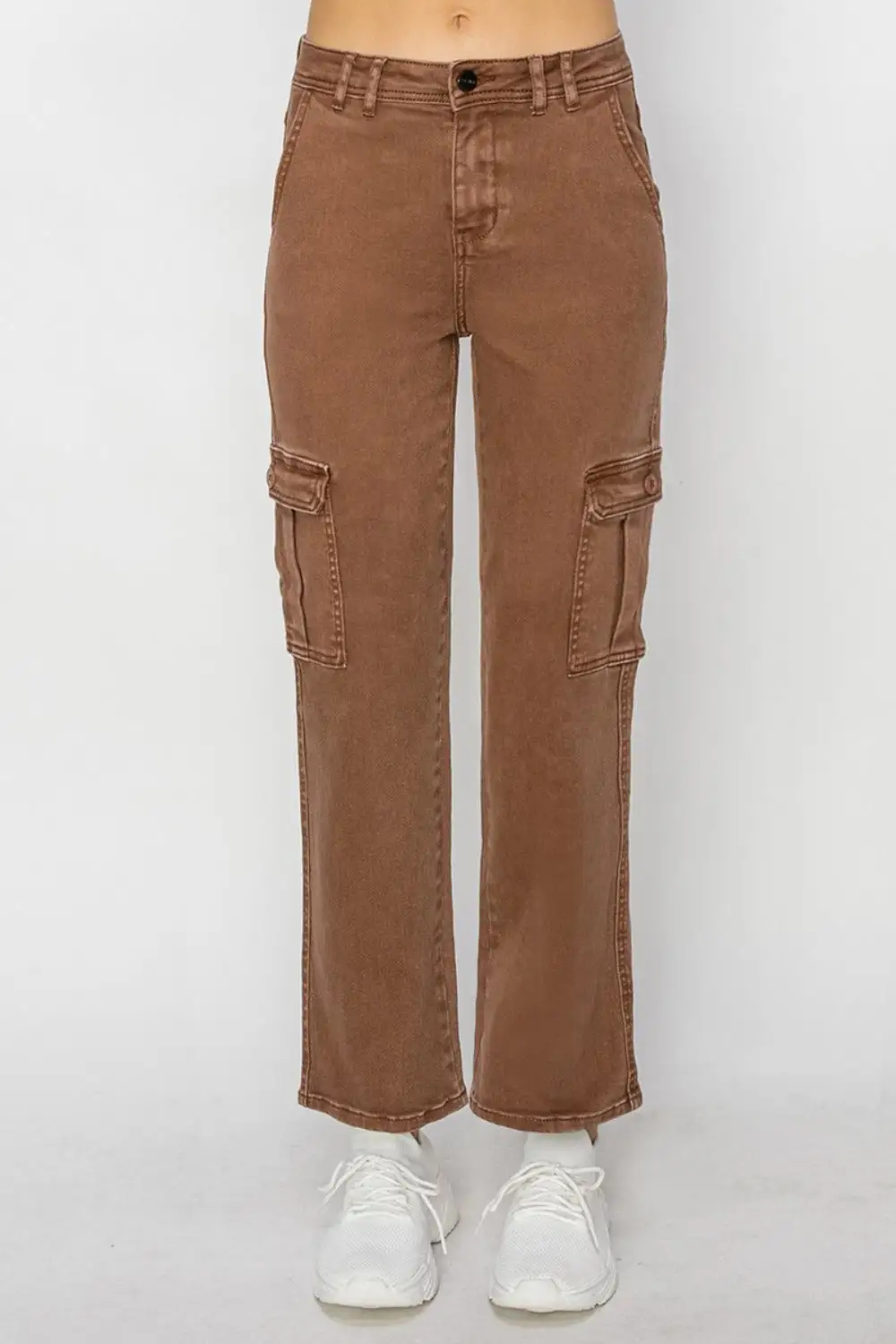 Textured High Waist Cargo Denim Jeans