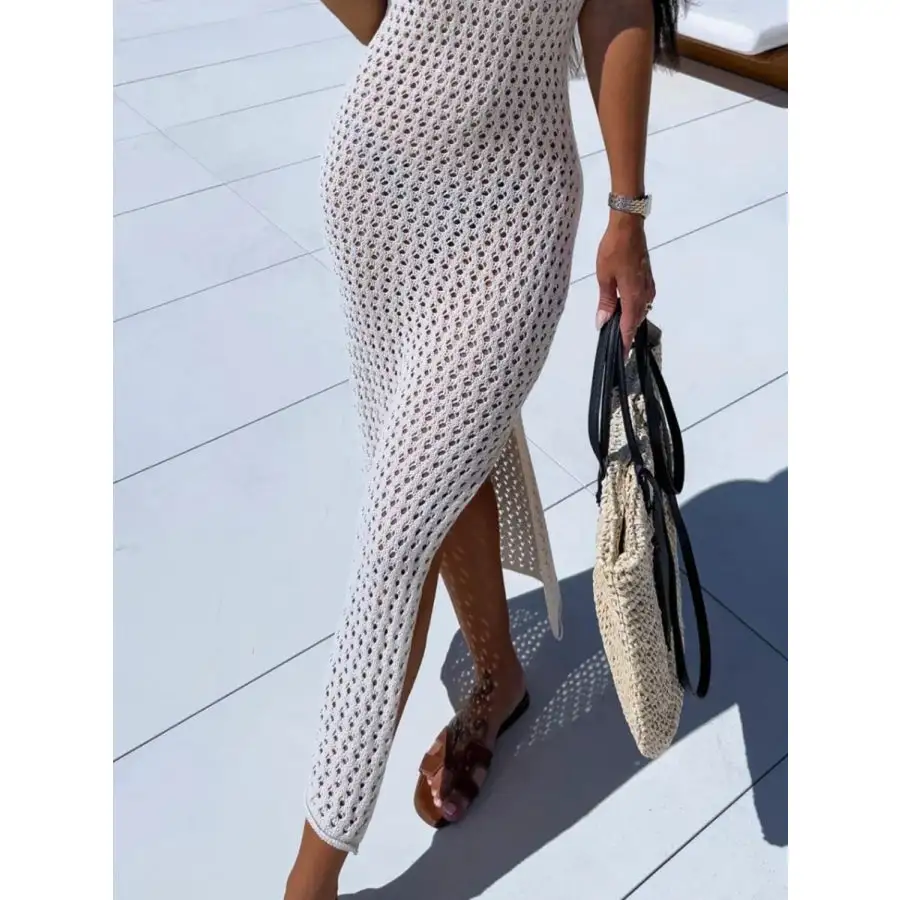 Openwork Slit Sweater Maxi Dress