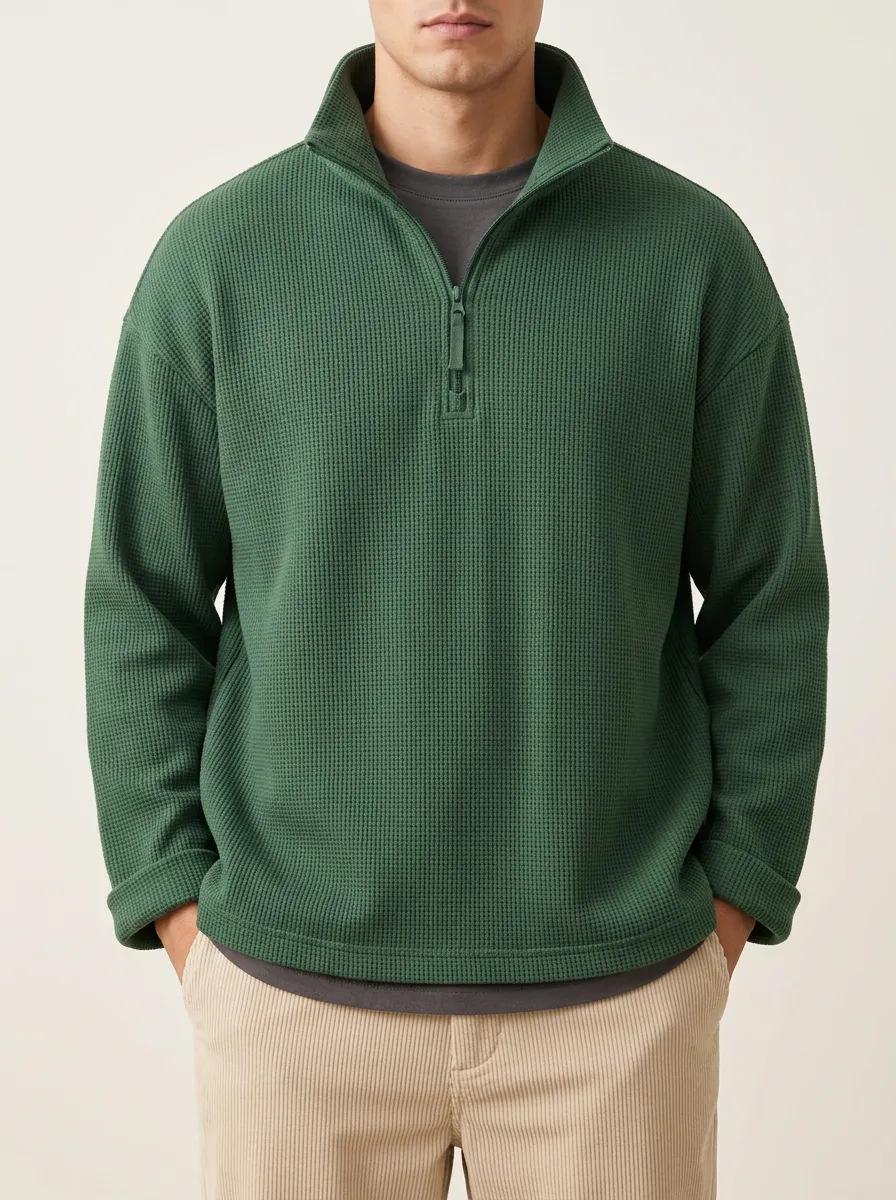 Waffle Knit Quarter-Zip Pullover for Modern Casual Layers