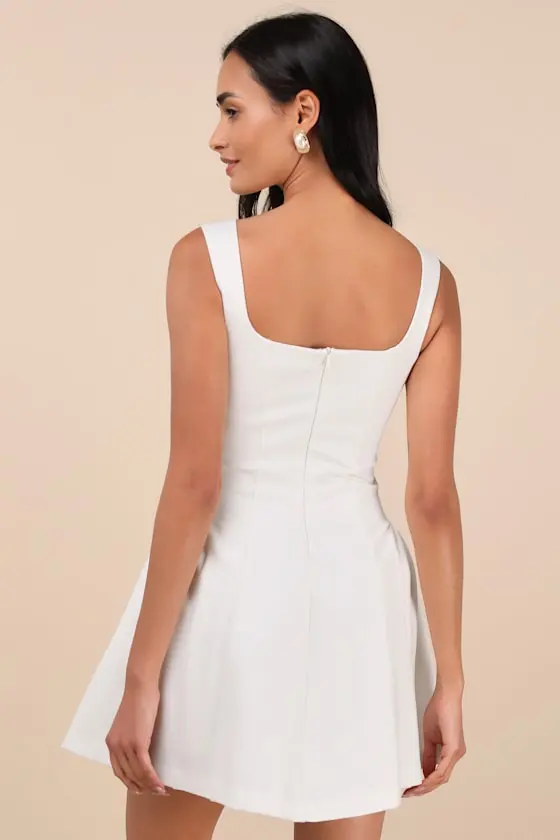 Roetta White Sleeveless Pleated Mini Dress