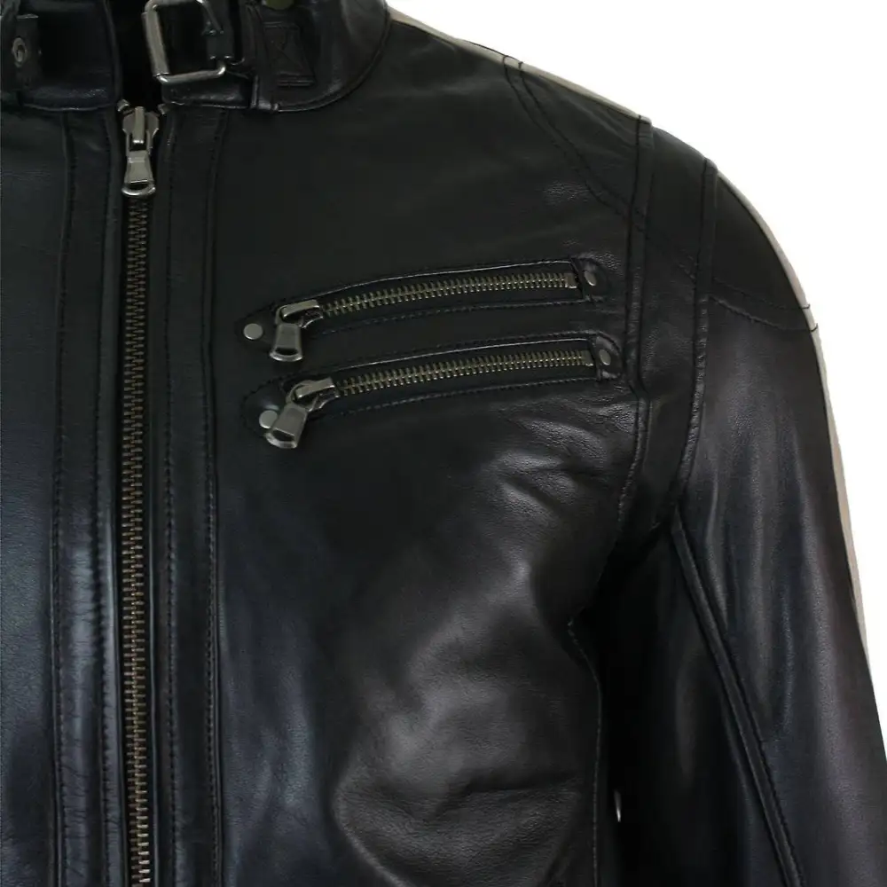 Vintage Inspired Leather Biker Bomber Motorcycle Jacket