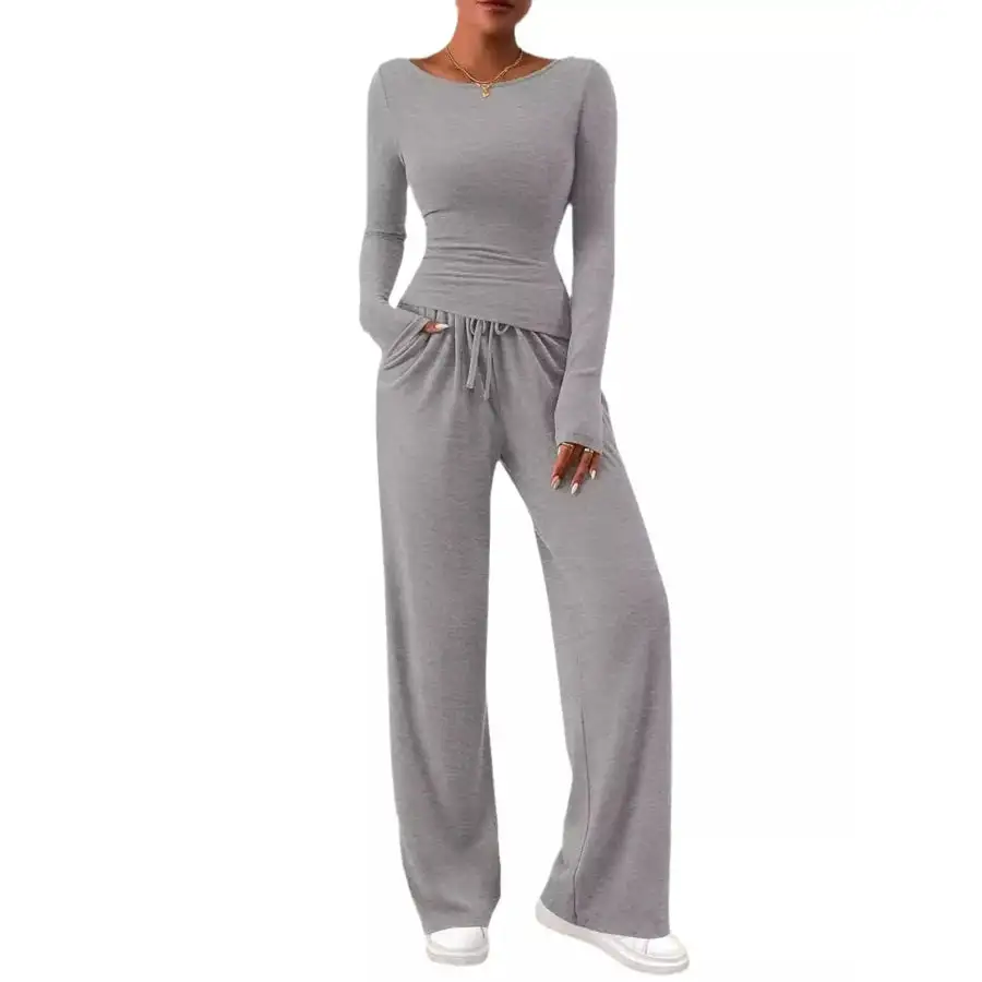 Everyday Long Sleeve Top and Wide Leg Pants Set