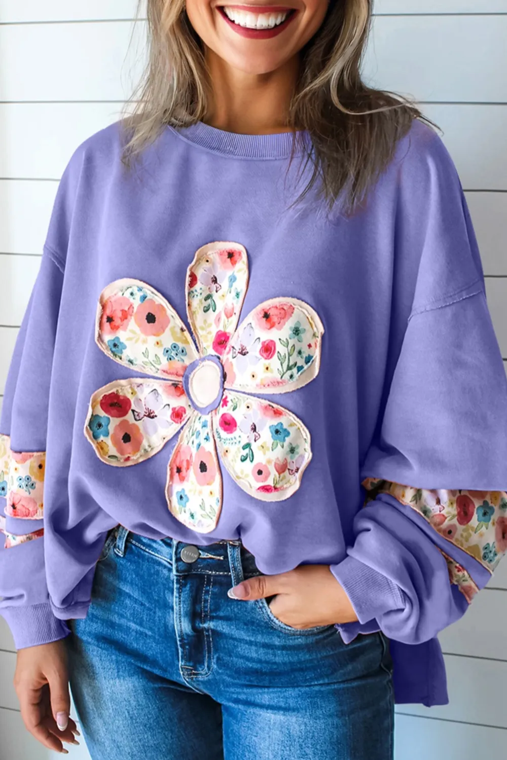 Relaxed Floral Pullover Sweatshirt