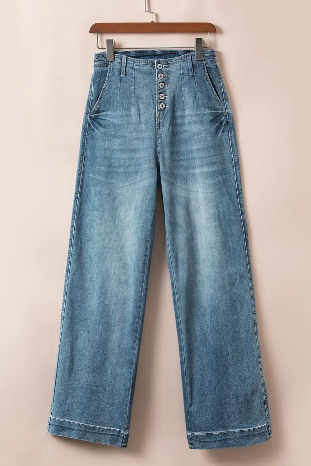 High-Waist Washed Straight Leg Jeans