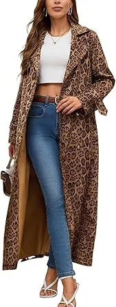 Women's Autumn And Winter Faux Suede Long Trench Coat Notched Lapel Double-Breasted Long Coat With Belt Casual Longline Outerwear Womenswear Jackets