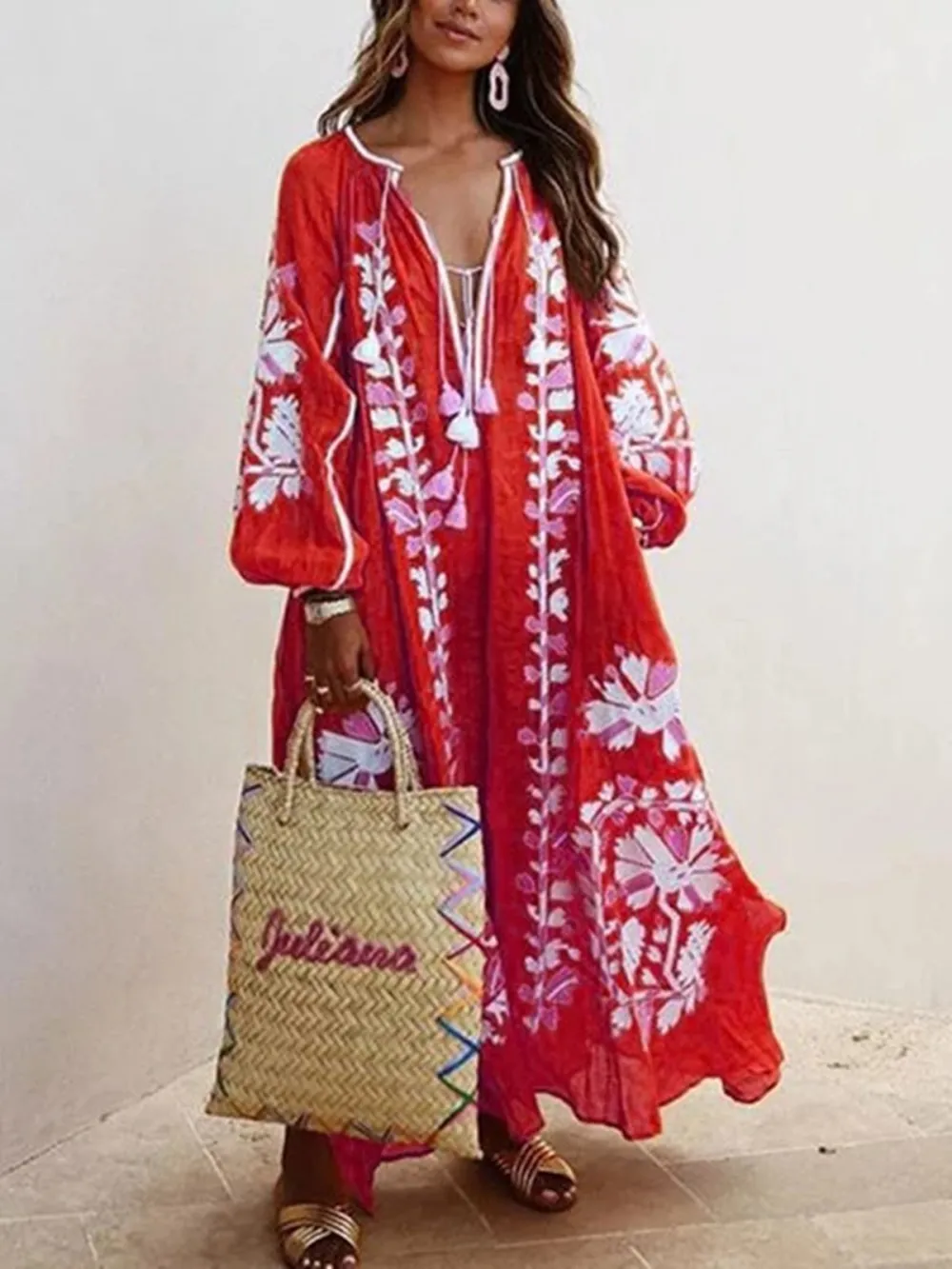 V-neck Long-Sleeved Dresses