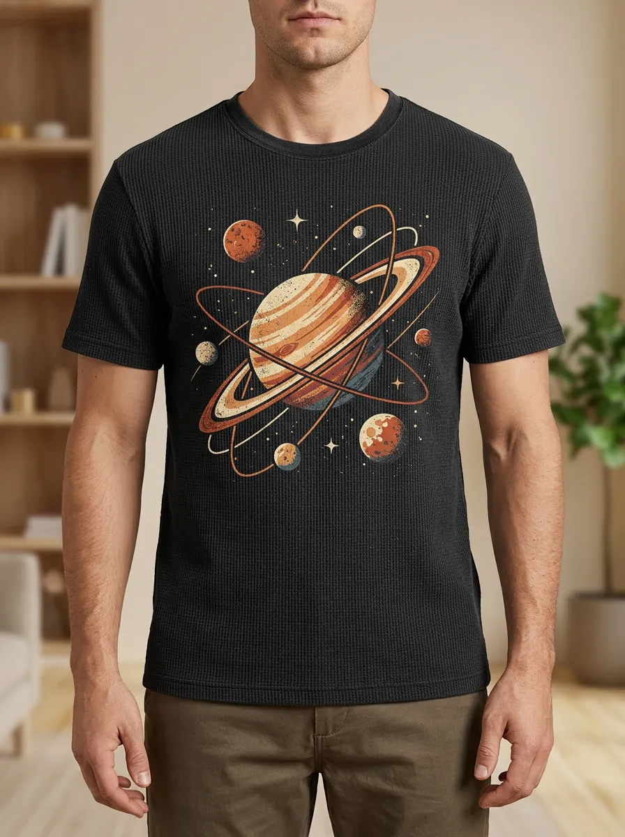 Men's Space Astronomy Lover Saturn Planet Contemporary Crew Neck T-Shirt