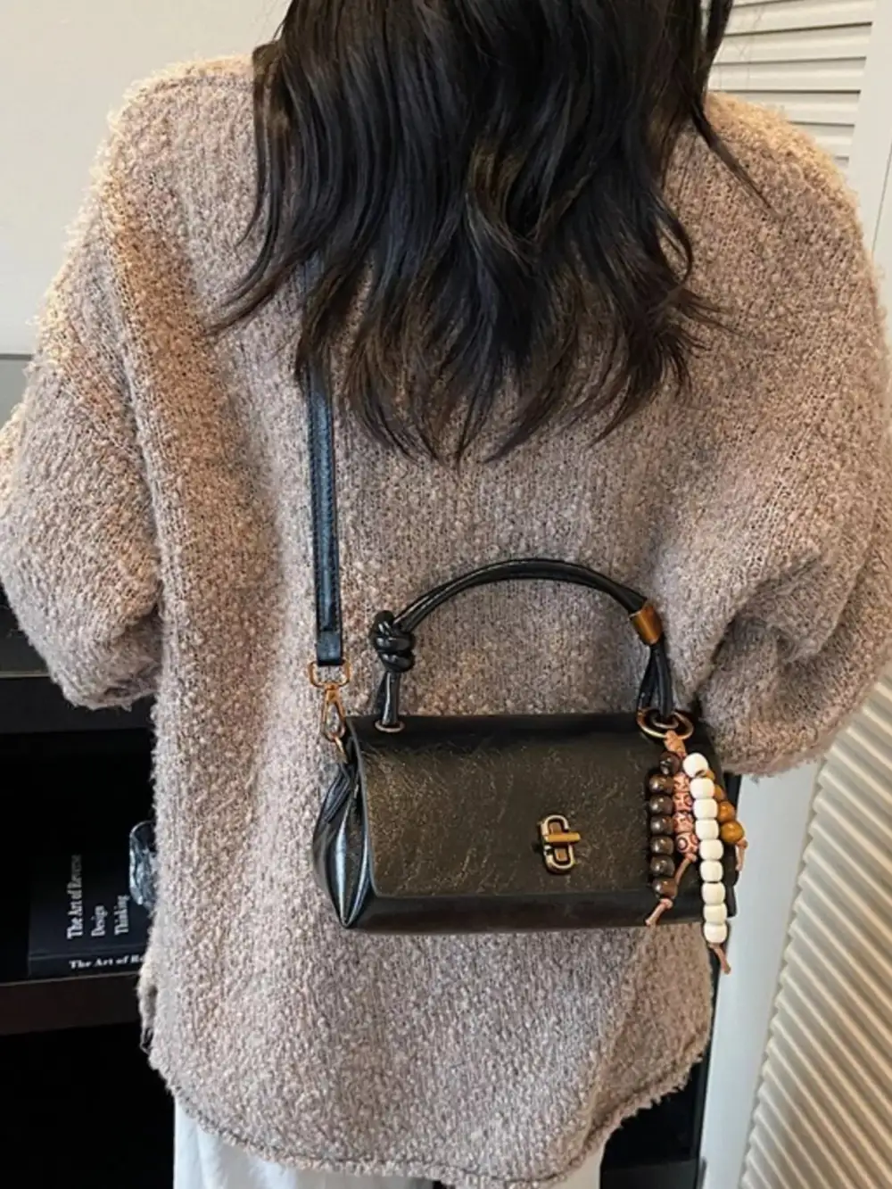 Leather Crossbody Bag with Bead Charm