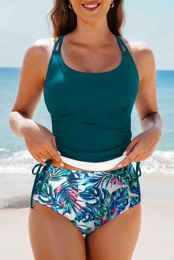 Sea Drawstring Tummy Two Tankini Set