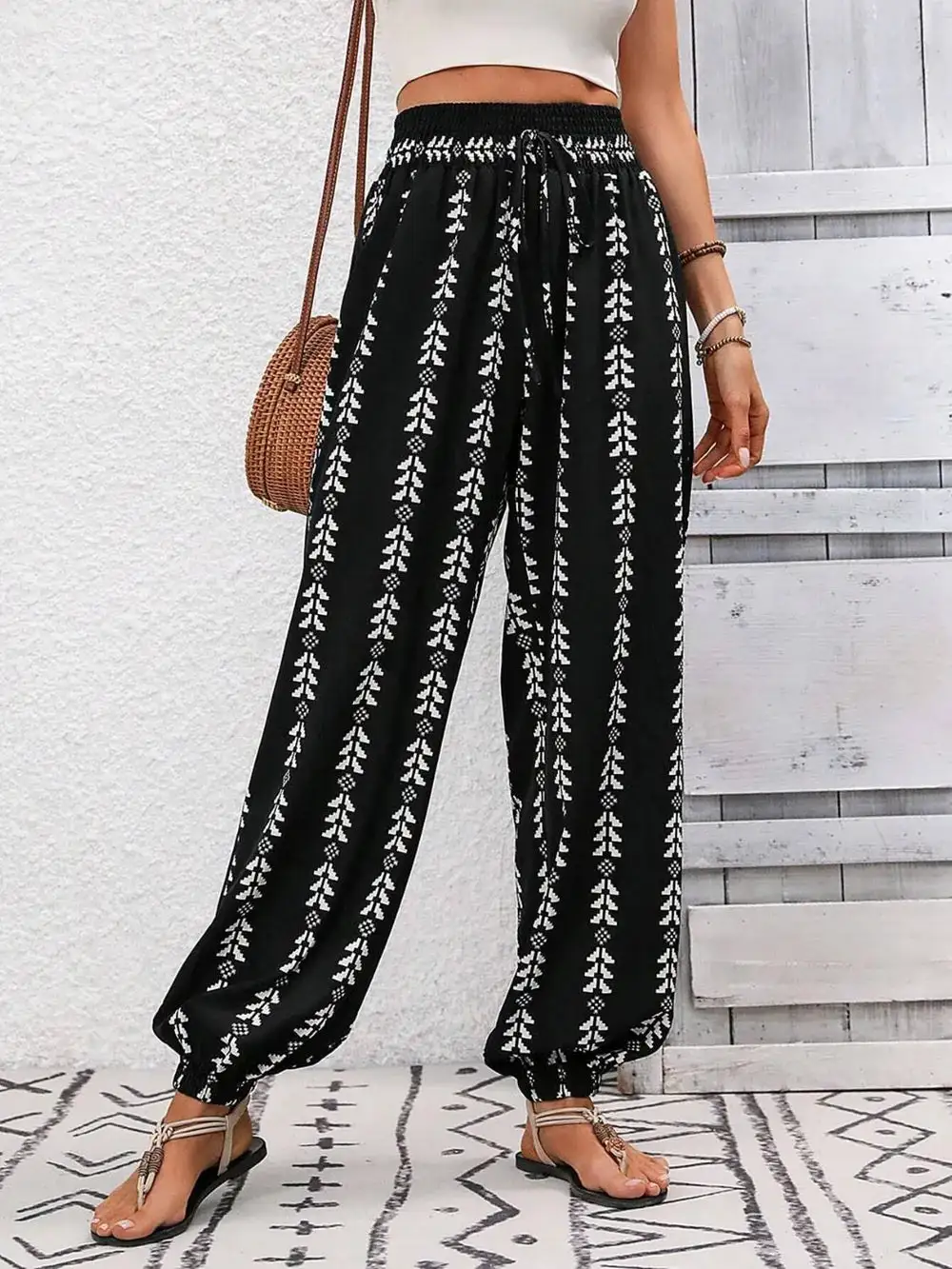 Flowy Tie Waist Tie Detail Pants