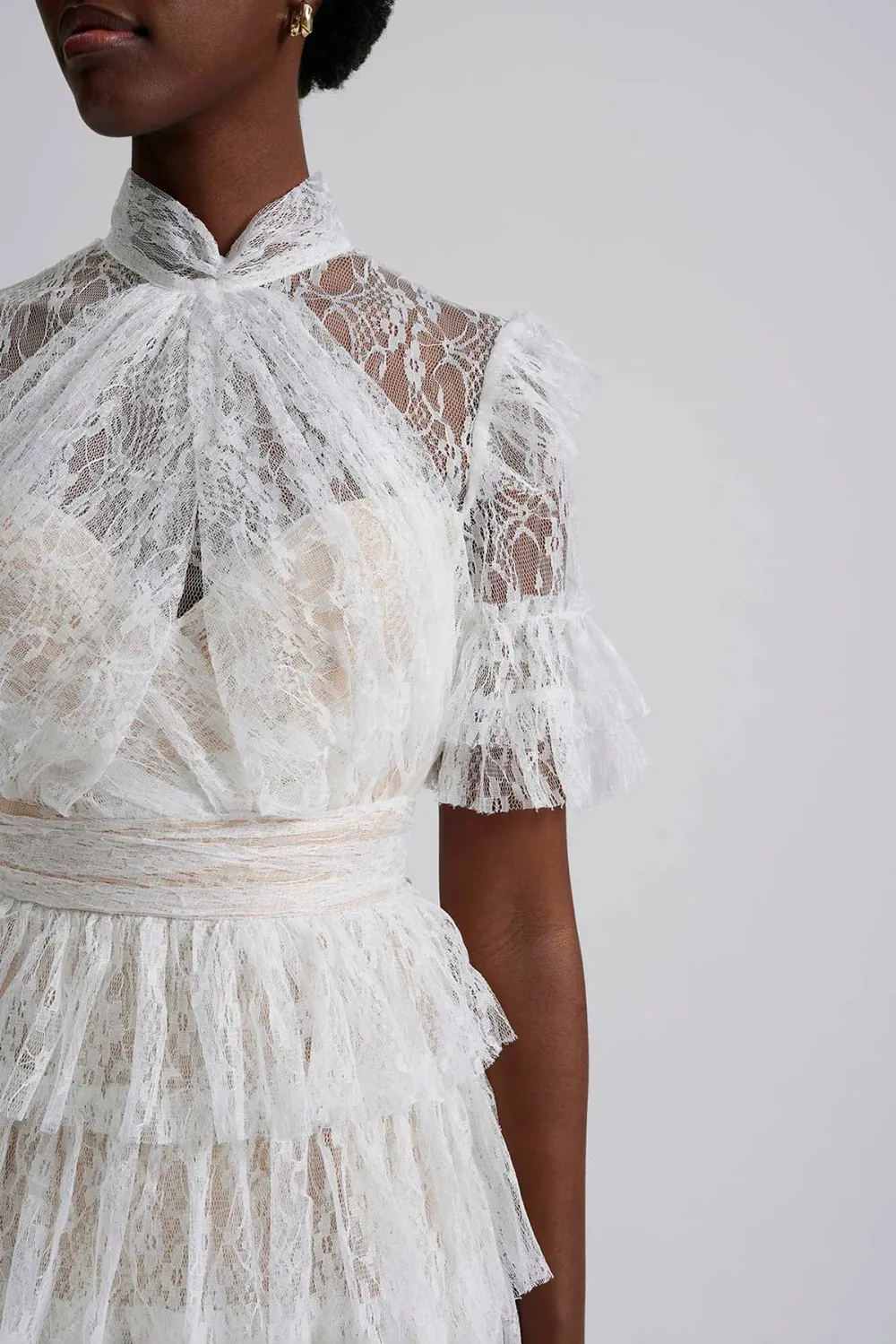 Ruffled Lace High Neck Mini Dress