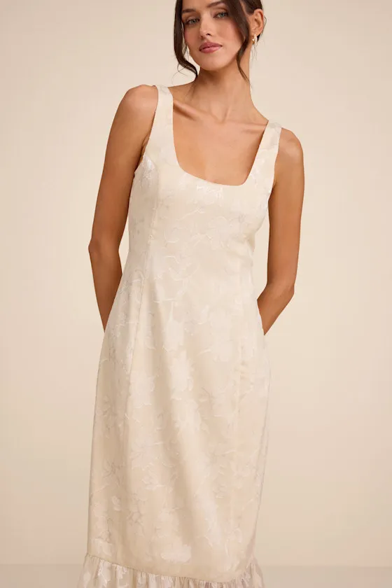 Elani Ivory Floral Burnout Trumpet Midi Dress