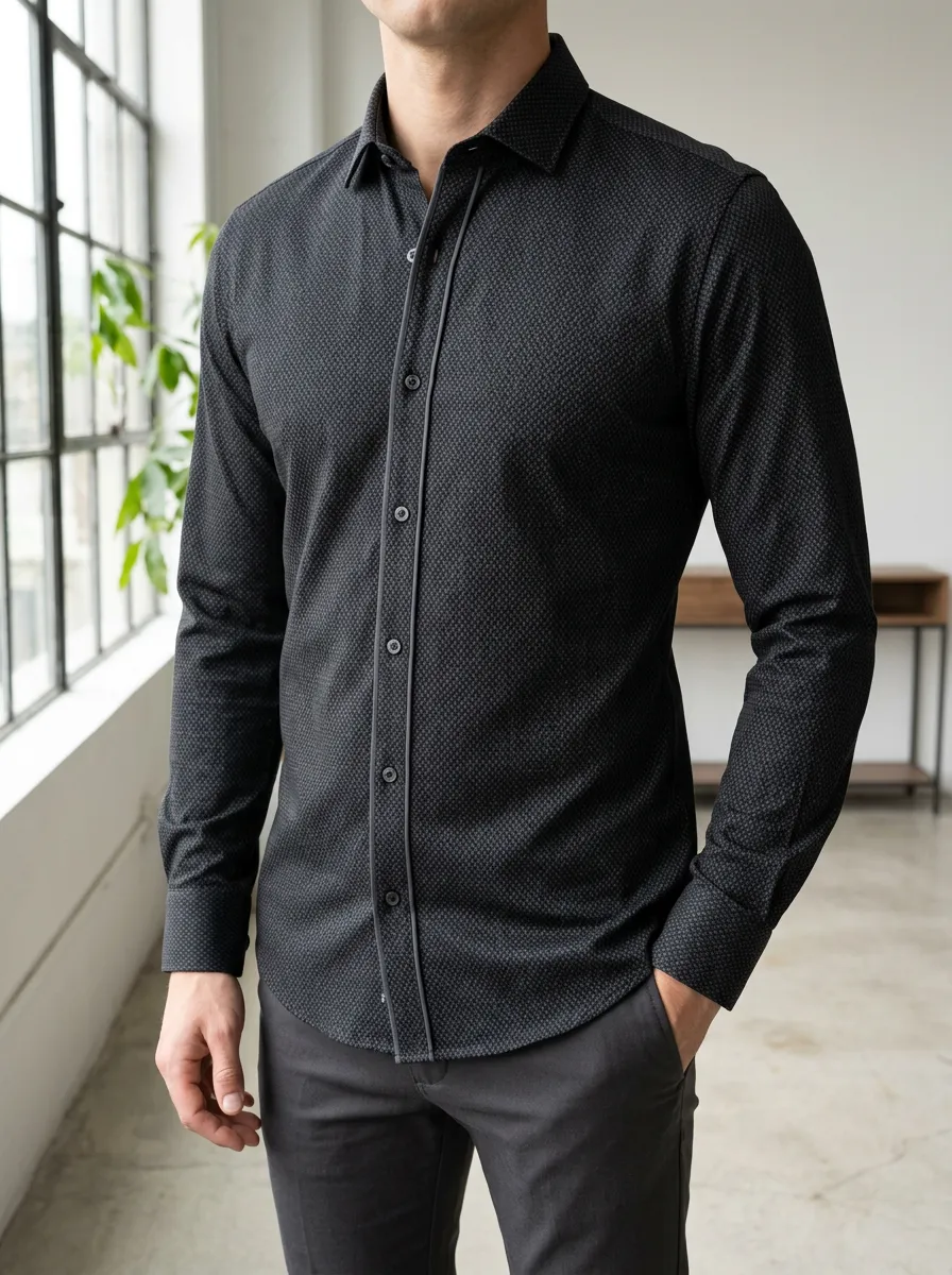 Men's Slim Fit Geometric Pattern Printed Button Down Shirt
