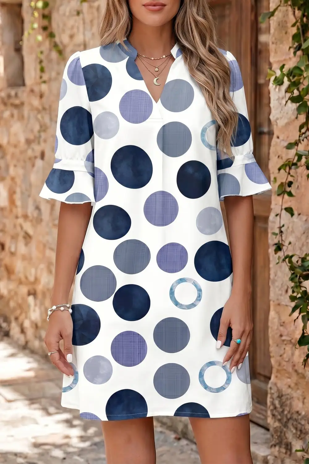 Polka Dot Short Sleeve Casual Mini Dress