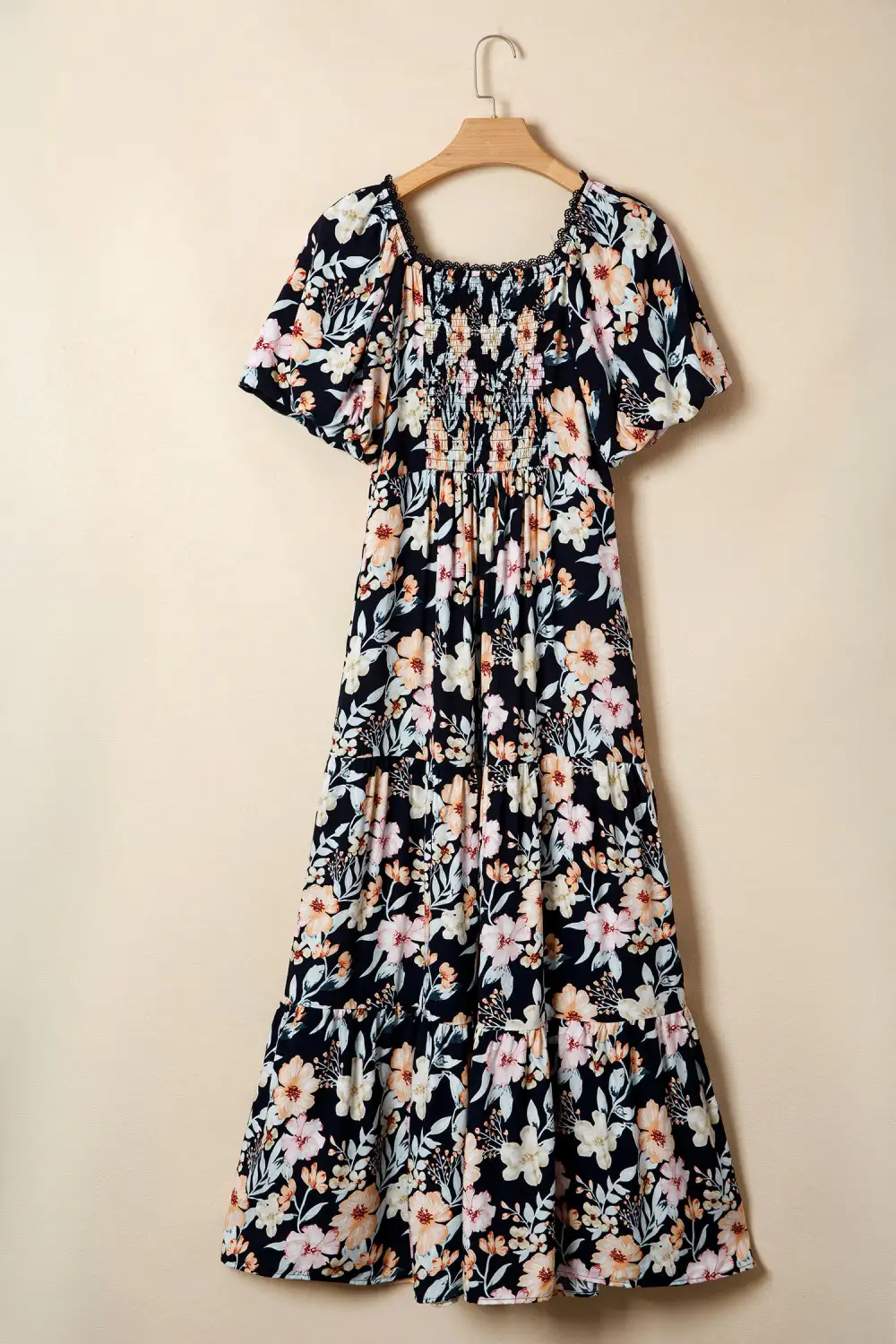 Floral Smocked Short Sleeve Maxi Dress