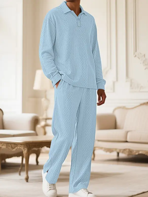 Men's Full Size Textured Long Sleeve Top and Pants Set