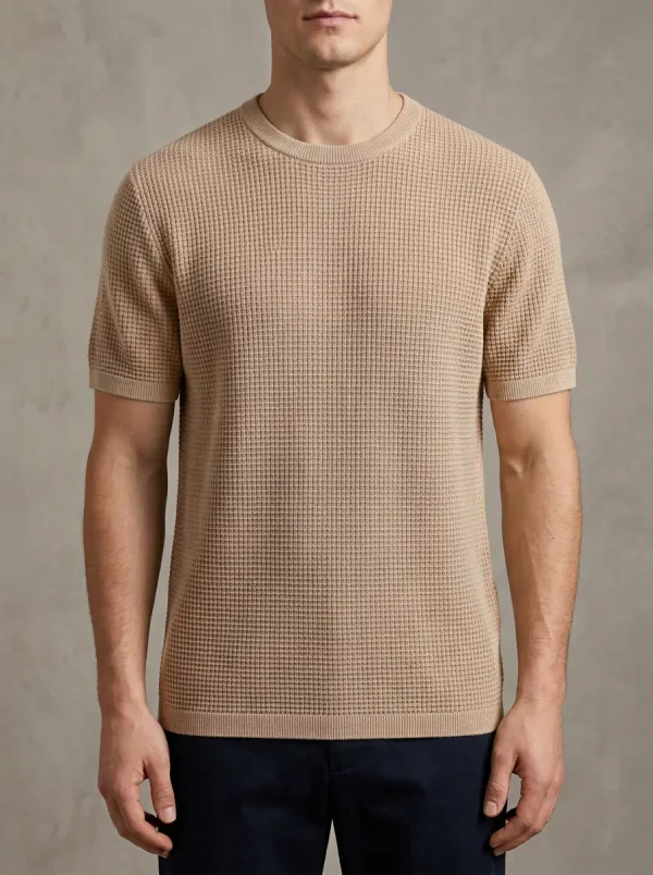Refined Waffle-Knit Textured-Knit Men's Knit Crew-Neck T-Shirt