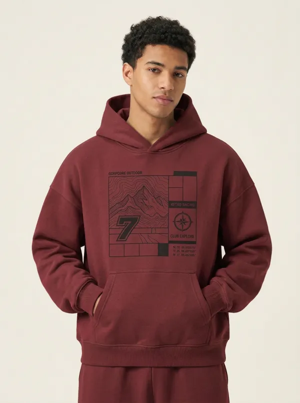 Men's Gorpcore Outdoor Mountain Compass Graphic Hoodie