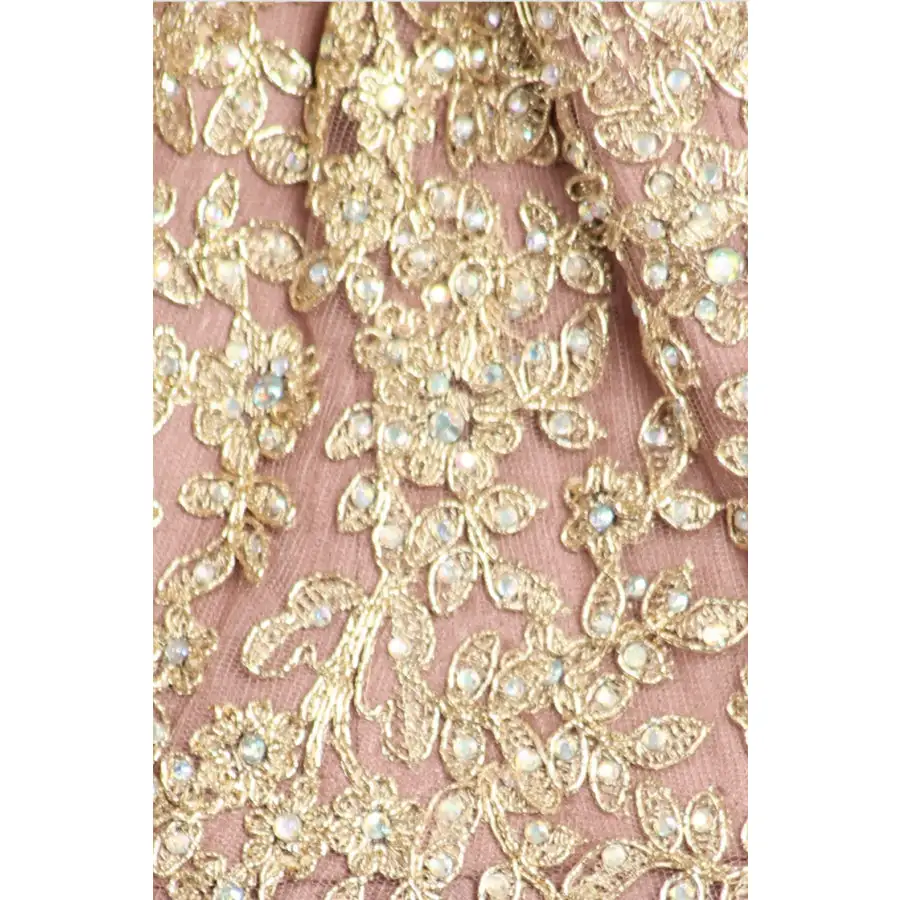Ballgown with Keyhole Detail Neckline with Rhinestone Embellishment and Pockets