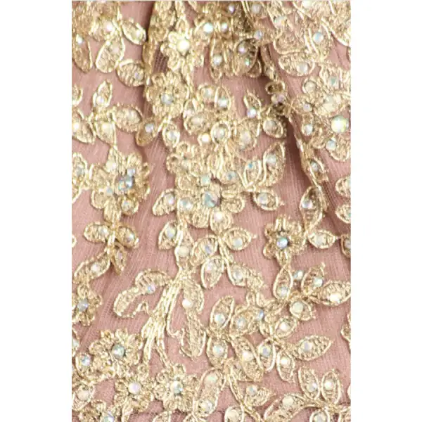 Ballgown with Keyhole Detail Neckline with Rhinestone Embellishment and Pockets