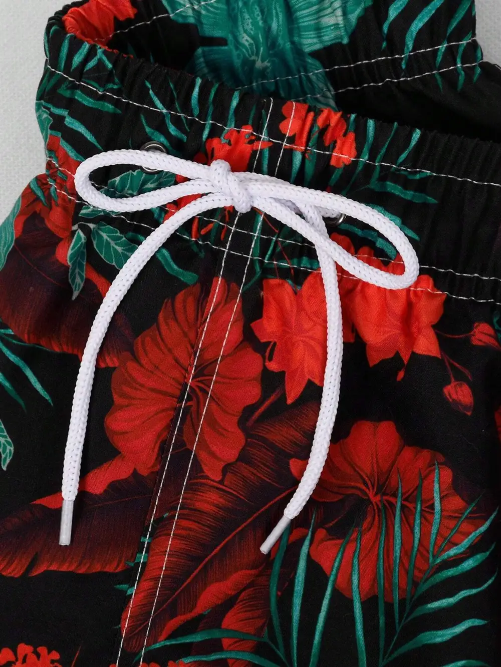 Men's Drawstring Allover Print Tropical Swim Trunks