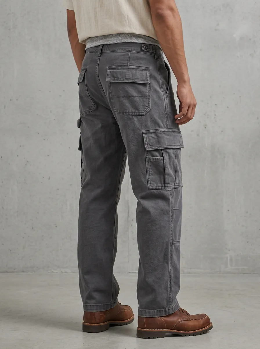 Men's Casual Outdoor Grey Multi-Pocket Cargo Pants