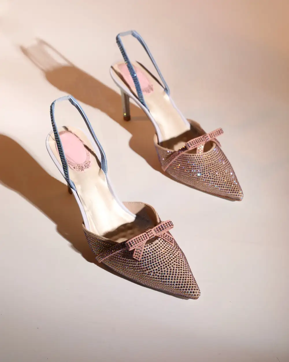 Bow Rhinestone Slingback Pumps in Champagne