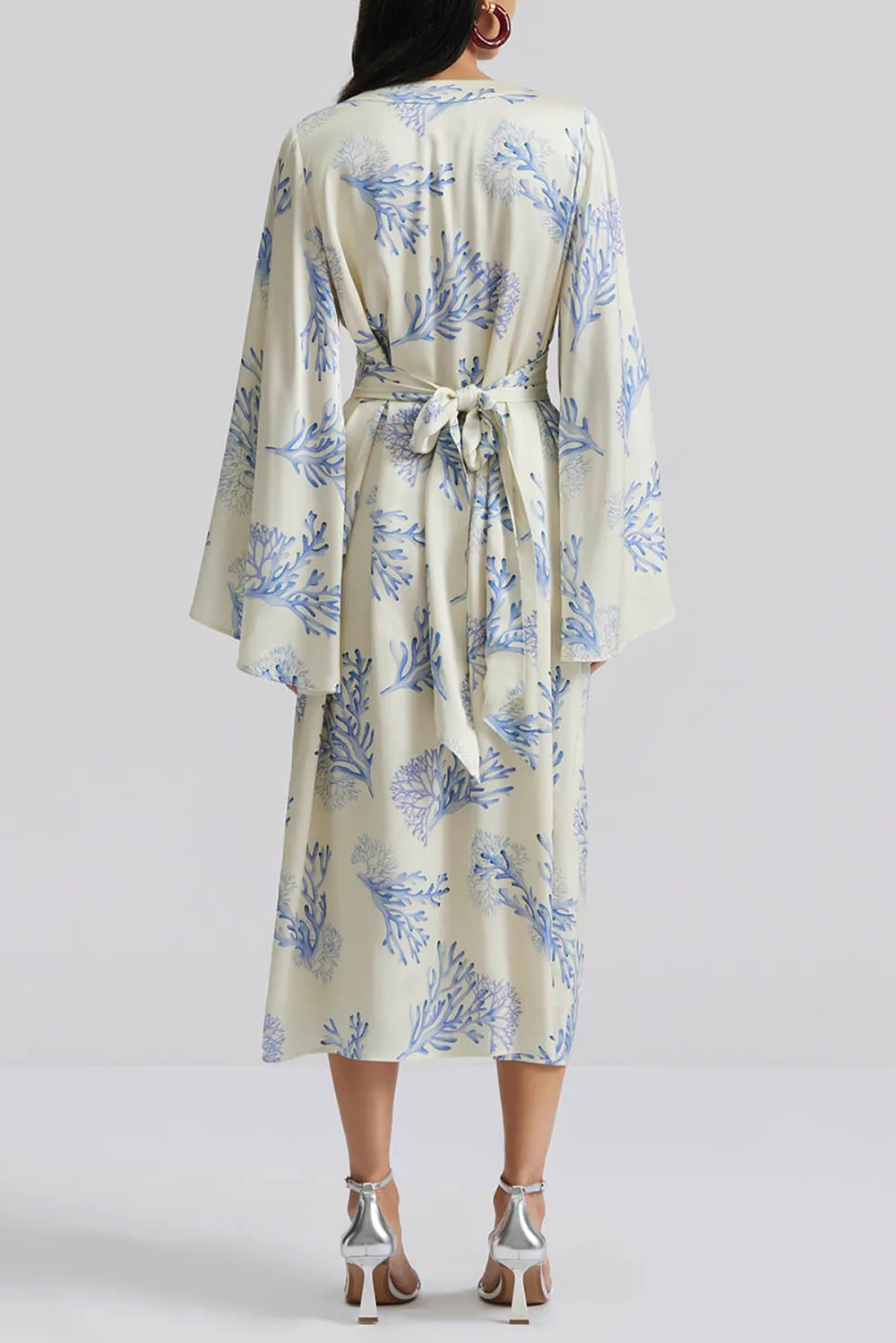 V Neck Button Front Midi Dress