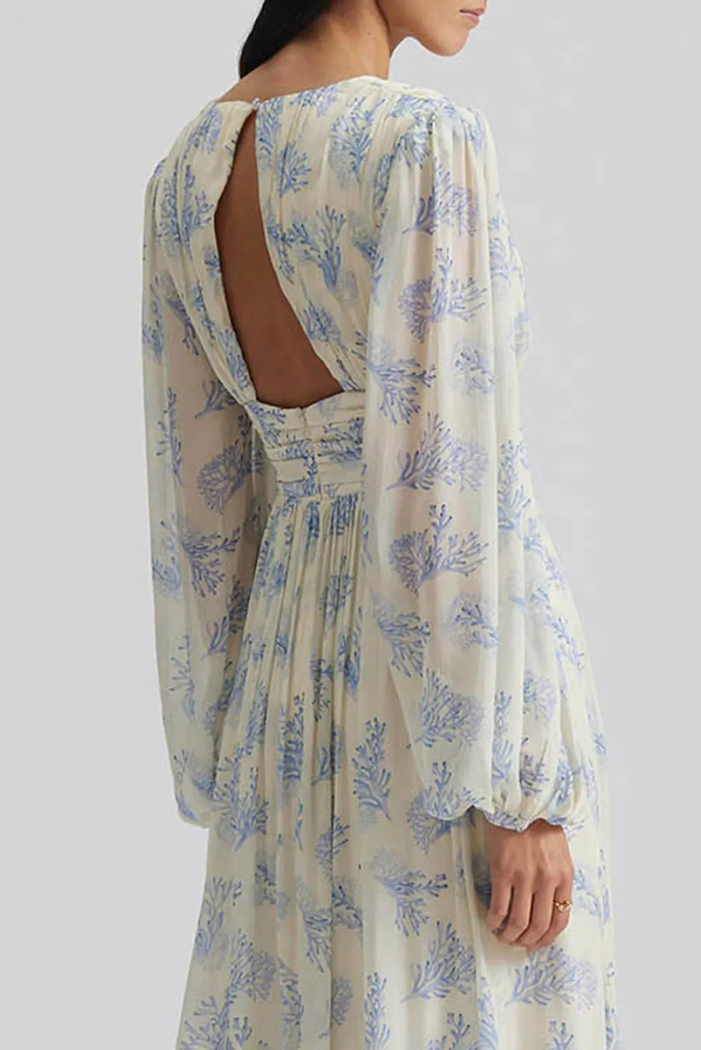 V Neck Floral Print Chiffon Maxi Dress