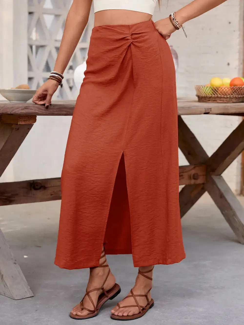 Structured Slit Midi Skirt