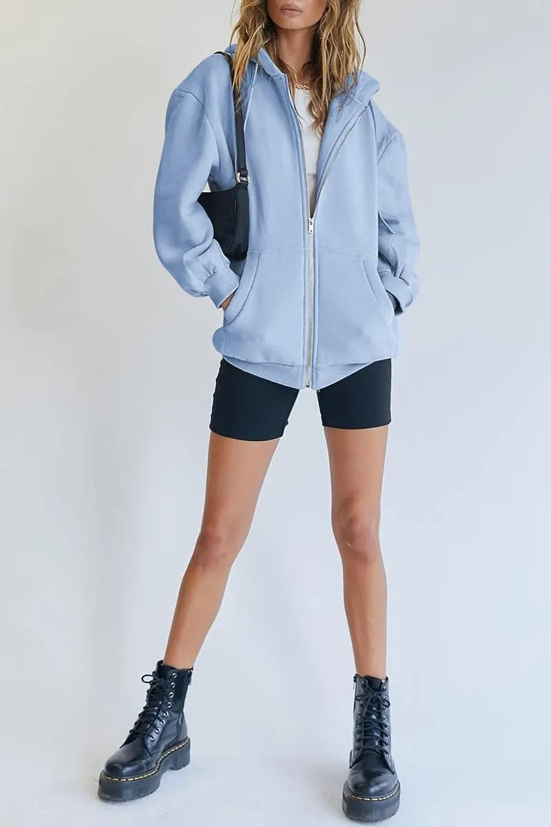 Women's Cute Hoodies Teen Girl Fall Jacket Oversized Sweatshirts Casual Drawstring Zip Up Y2K Hoodie with Pocket