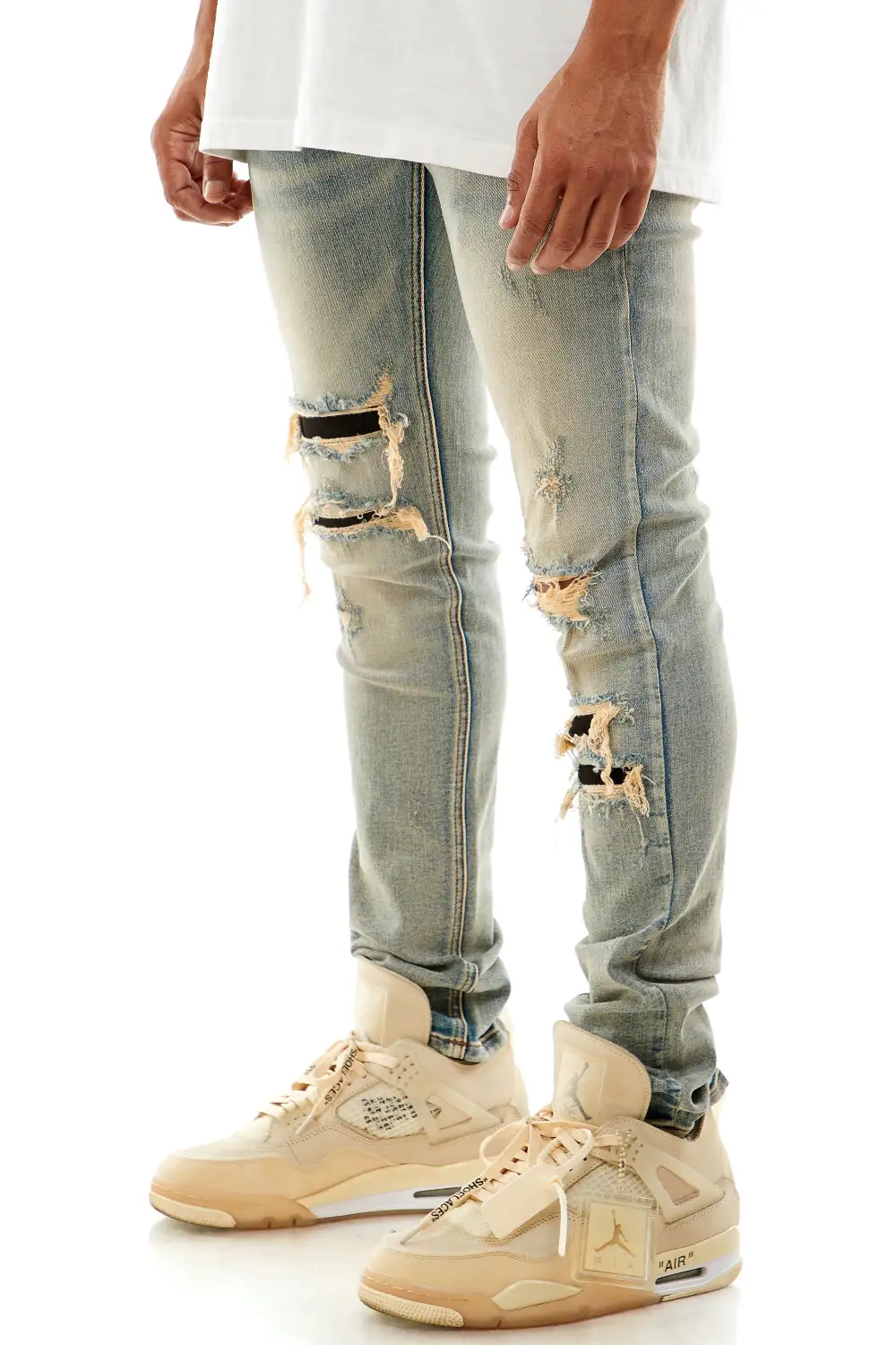 Men's Relaxed Skinny Distressed Patchwork Jeans