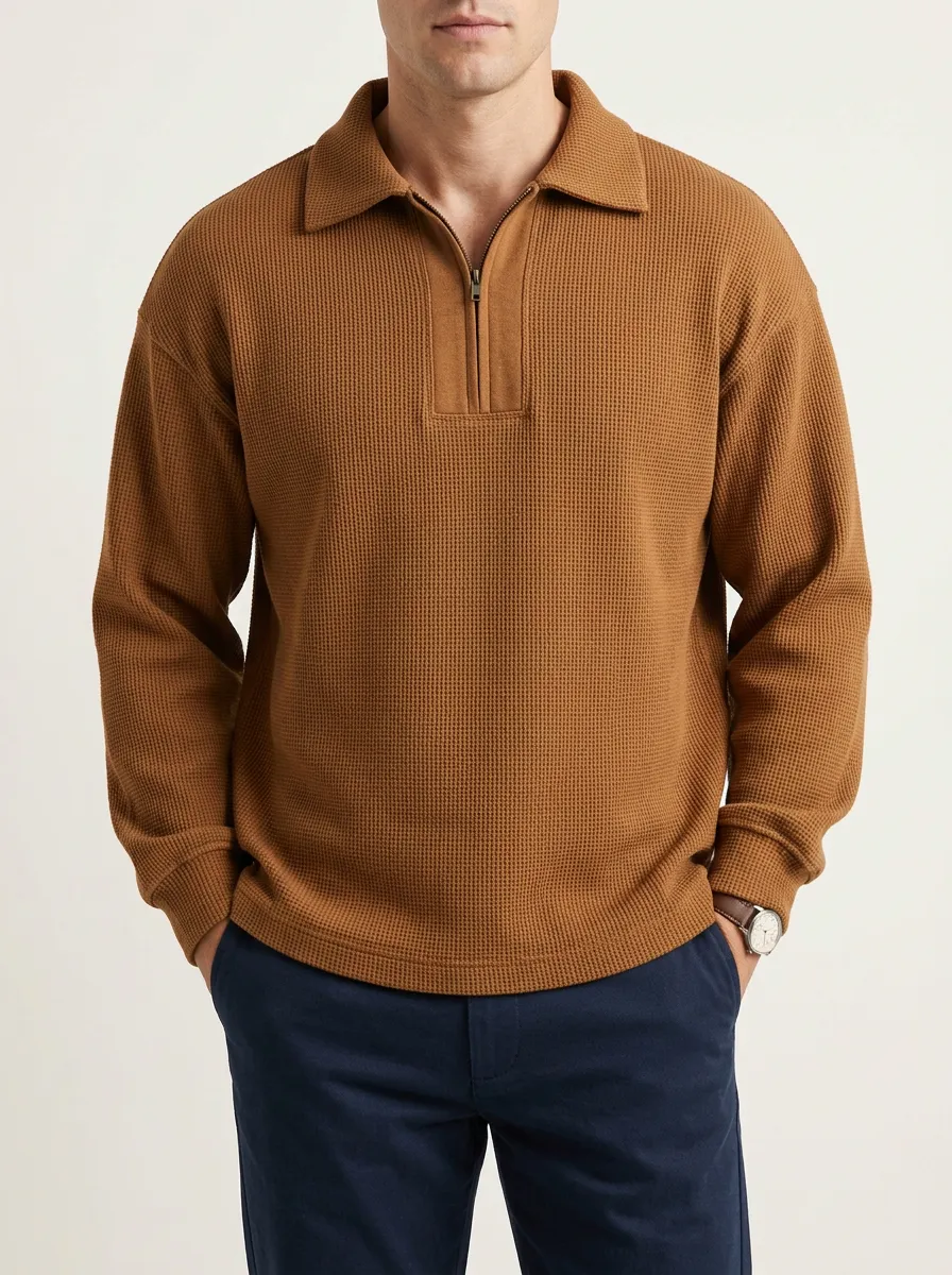 Waffle Knit Quarter-Zip Sweatshirt for Understated Dressing