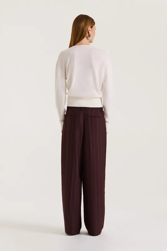 Cream Blouson V-Neck Merino Knit